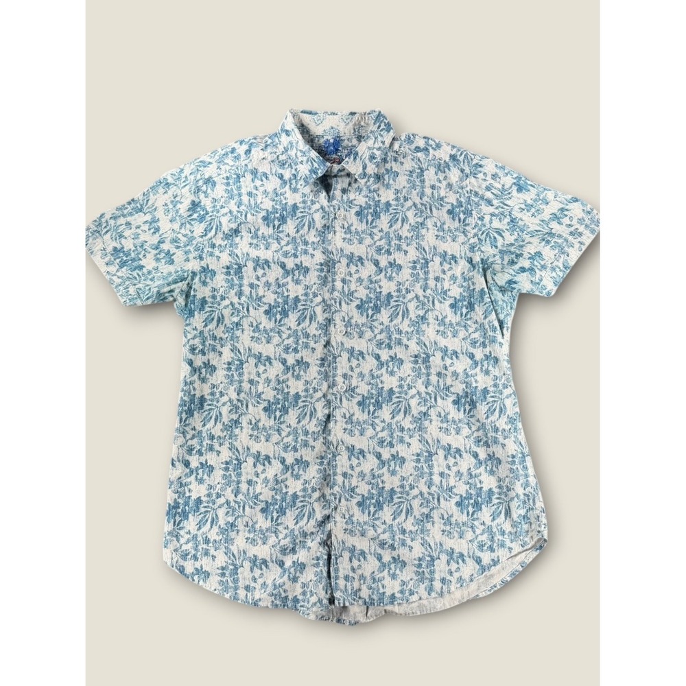 Robert Graham Mens Classic Fit Blue Floral Short Sleeve Button Down Shirt Size M